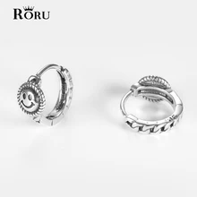 RORU Genuine 925 Sterling Silver Punk Hip Hop Link Chain Smile Lucky Stud Earrings for Women Charming Gothic Rock Jewelry 2021