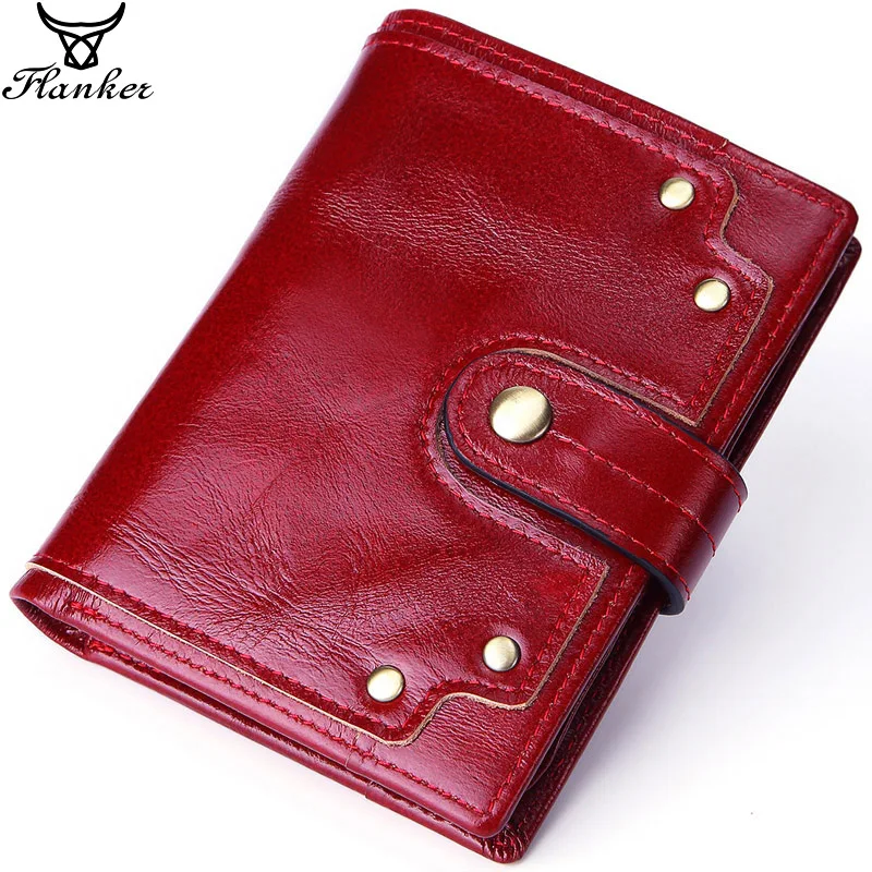 Винтажный женский кошелек Фланкер из воловьей кожи Дамский бумажник с кармашком