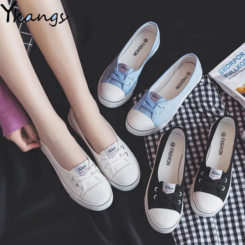

2021 Summer New Low-cut Women's Canvas Shoes Ladies Korean Style Breathable Lazy Vulcanized Shoes Casual Outdoor Flat Sneakers