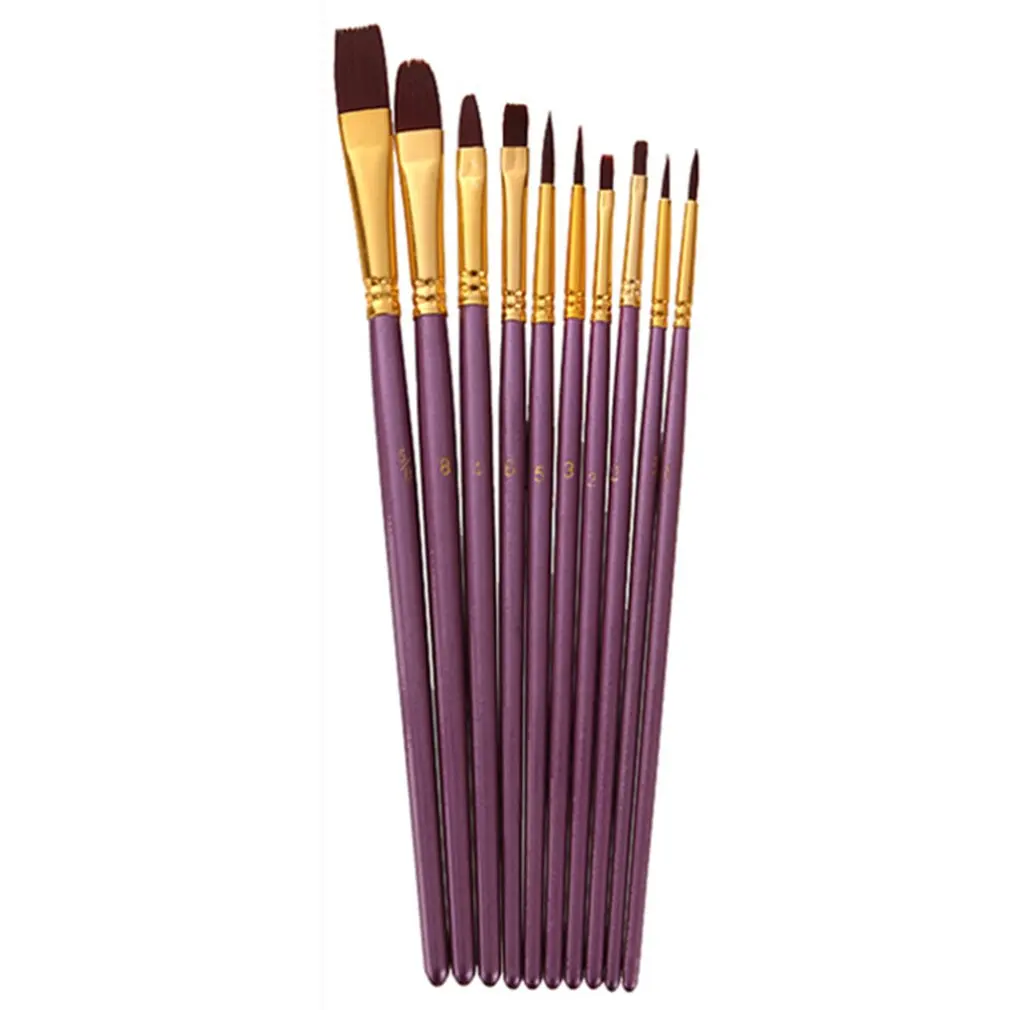 

10pcs/set Blue Purple Artist Paint Brush Set Nylon Hair Watercolor Acrylic Oil Painting Brushes Drawing Art Supplie