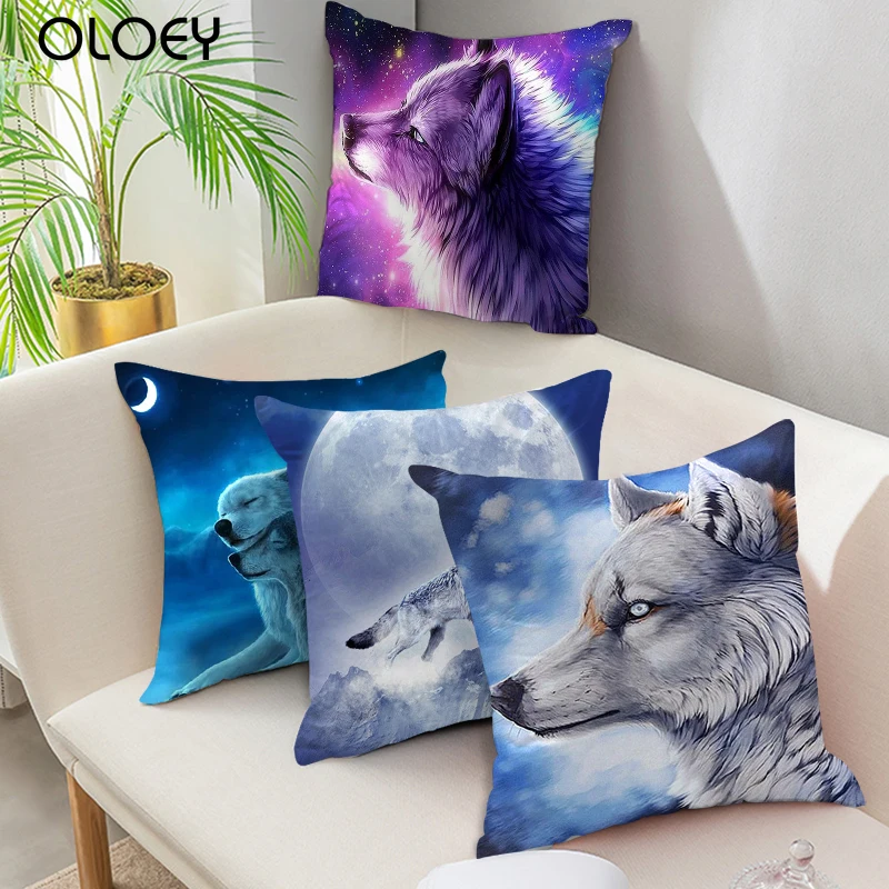 

Animal Painting Cushion Cover Wild Wolf Tiger Moon Decor Throw Pillows Case Sofa Chair Home Decorative Pillows Cover