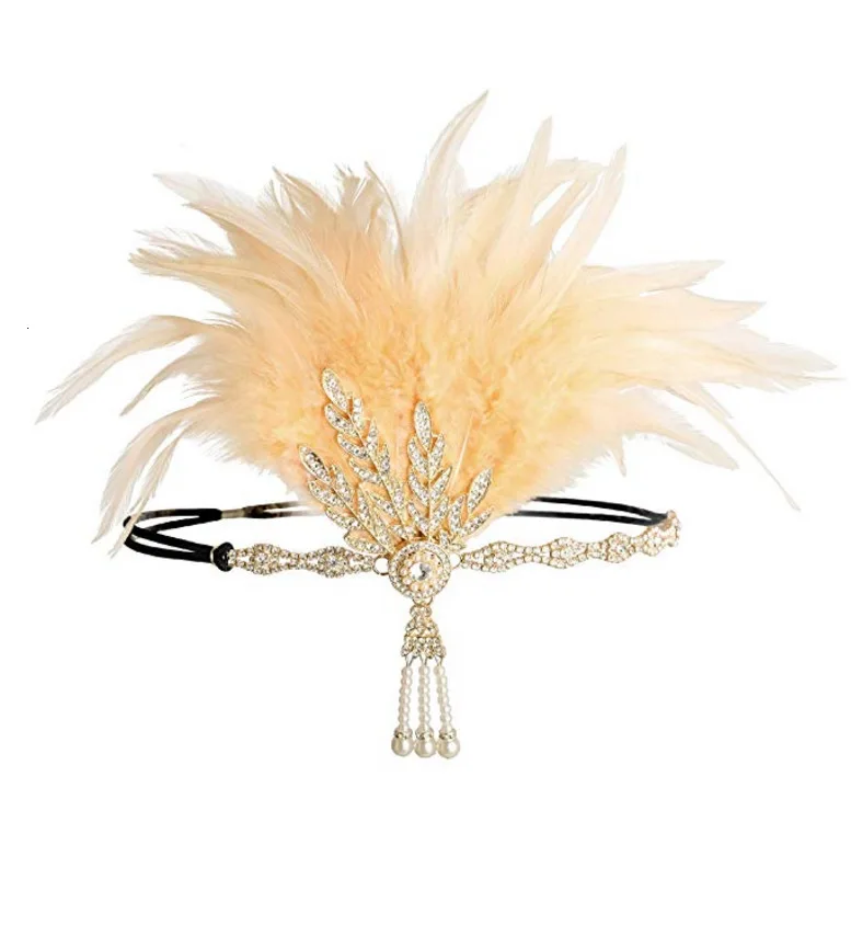 Fleshy feather 1920s повязка на голову винтажный Свадебный костюм платье в стиле "Великий Гэтсби" аксессуары ручной работы головные уборы с жемчугом свадебное платье невесты украшения - Цвет: Fleshy feather