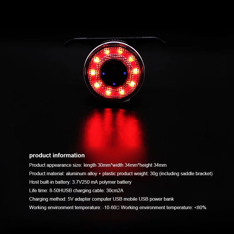 

New 7 Color Alloy Bicycle Smart Auto Brake Sensing Light IPx6 Waterproof 4 LED USB Cycling Taillight Bike Rear Light Accessories