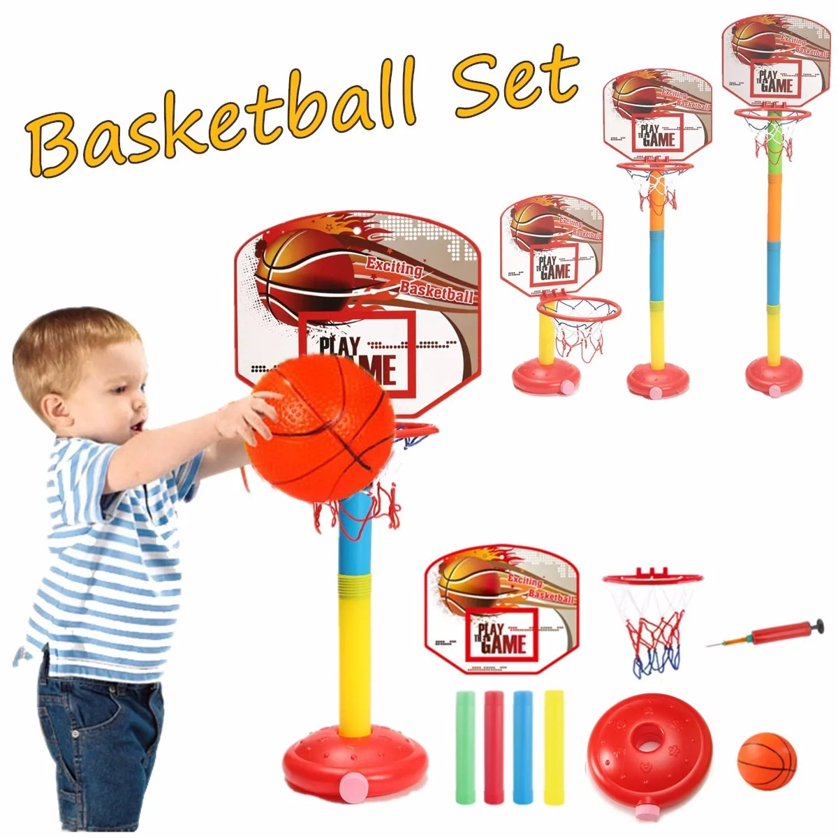 Garden Portable Kids Basketball Stand Toy Adjustable Height Ball Games Toy Basketball Backboard Stand Hoop Inflatable Ball Set