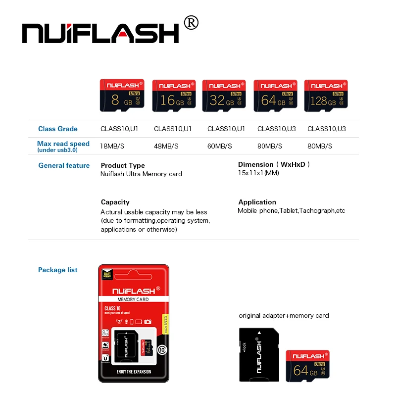 

Nuiflash Memory Card 32 64 128 GB Micro SD 128GB 32GB 64GB 256GB 512GB Micro SD Card SD/TF Flash Card microSD carte for Phone