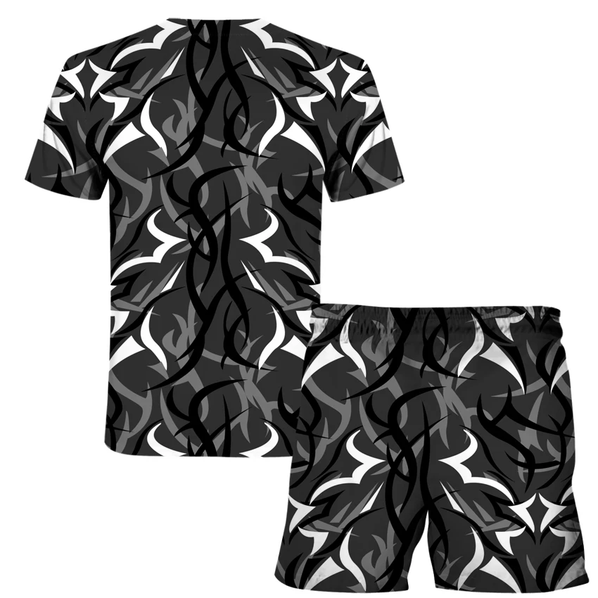 

2021 new European and American trend summer T-shirt couple suit fashion Plaid sportswear two piece round neck T-shirt + shorts s