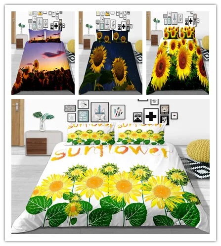 3D постельные принадлежности комплект из 3 предметов с принтом подсолнуха