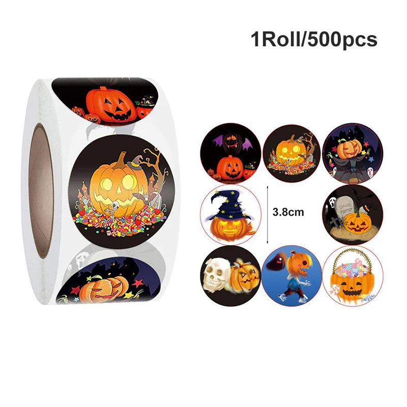 

500Pcs Halloween Pumpkin Face Sticker Label Ghost Party Decor Scrapbooking DIY