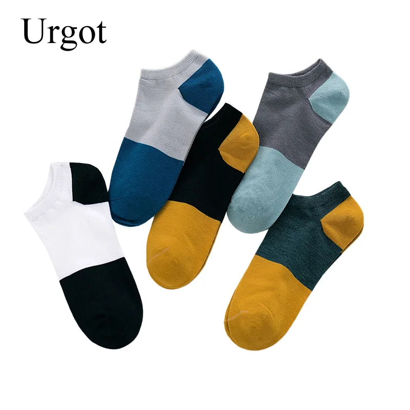 

Urgot 5 Pairs Socks Men's Summer New Style Cotton Casual Stitching Ankle Socks Thin Sweat-Absorbent Breathable Boat Socks Meias