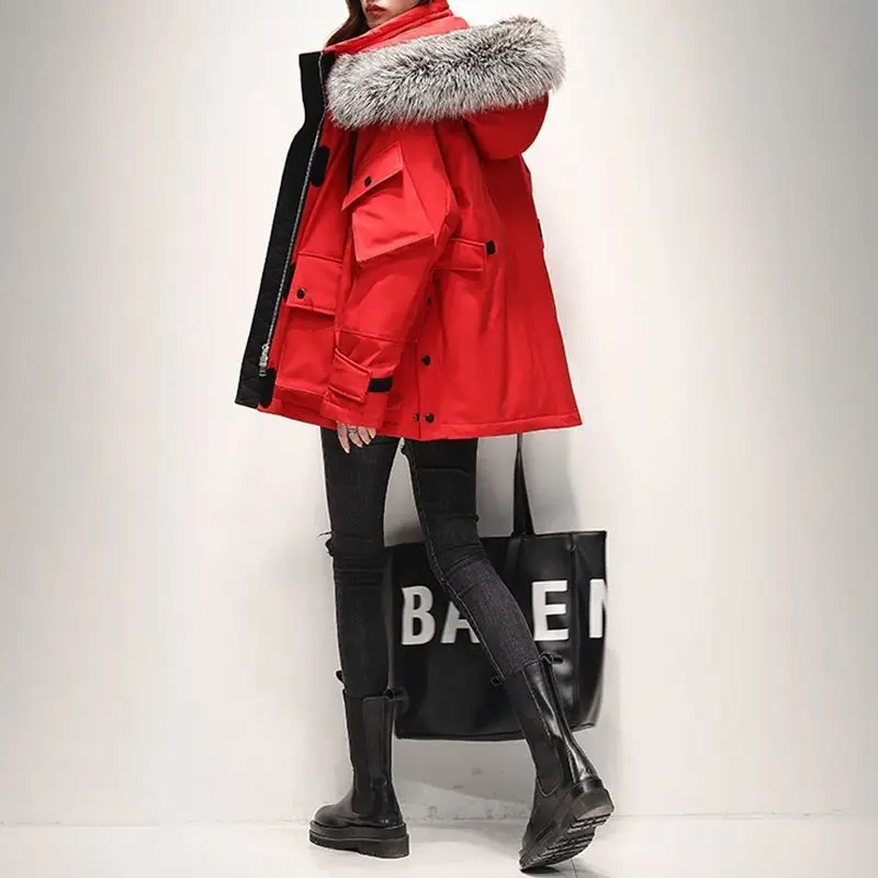 

Down Jackets Coats Women Winter Down Outwear with Fur Hood Hat 2021 New Winter Warm Thicken Hooded Parkas Coats for Women