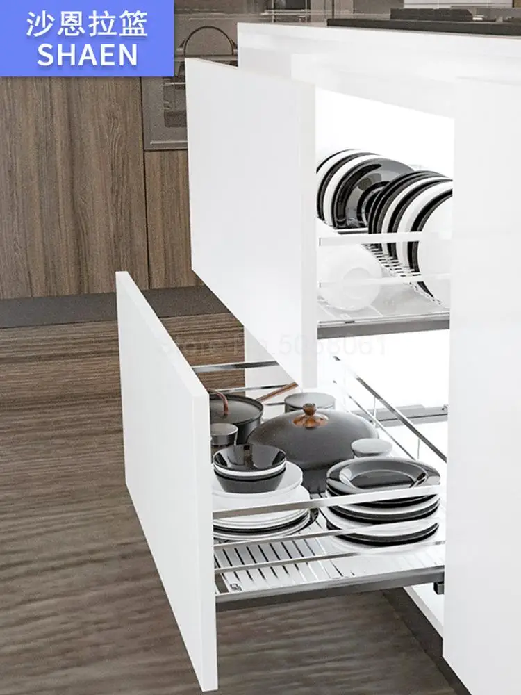 Выдвижная корзина кухонный шкаф ящик для хранения приправ двойная мисок из