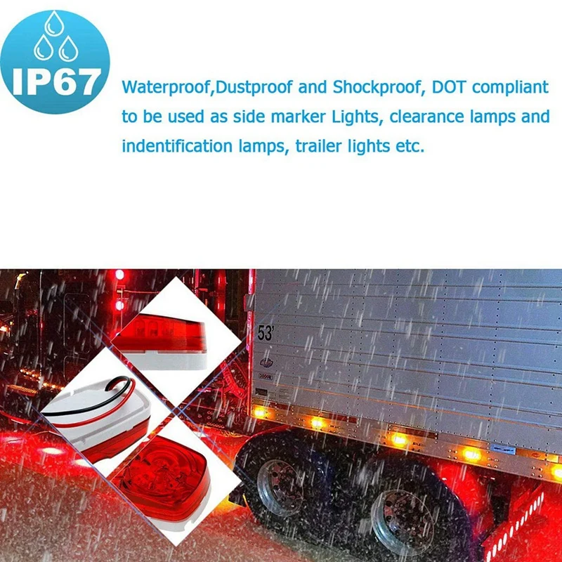 

11X Amber+Red Led Camper Exterior Lights RV Trailer Marker Lights Double Bullseye Side Fender Lights 10 Diodes Lights