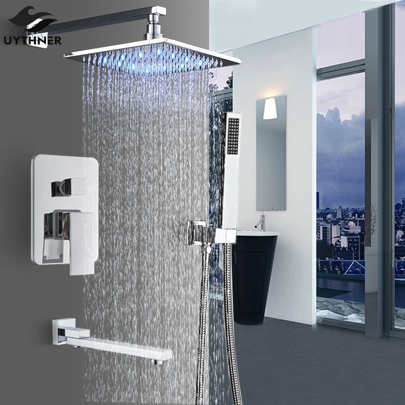 Хромированный смеситель для ванной светодиодный кран тропический душ