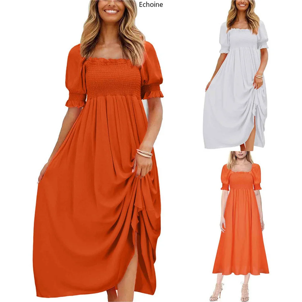

Echoine Square Neck Temperament Long Skirt Sexy Backless Dress Maxi Dresses For Women Plus Size New 2021