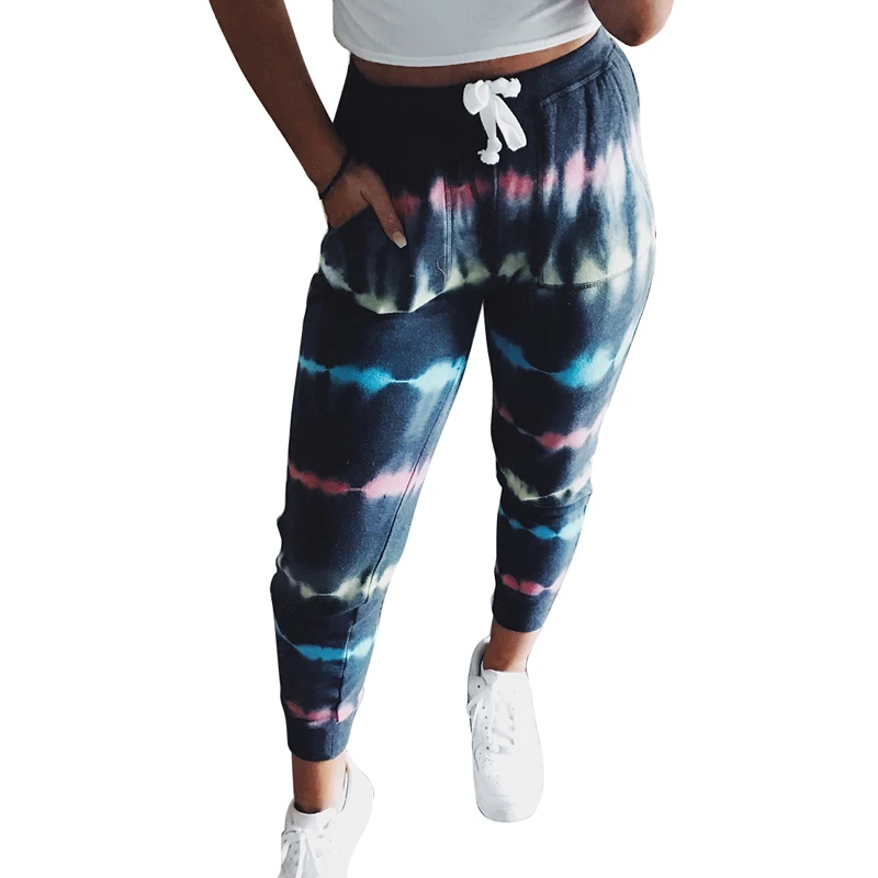 Спортивные брюки Tie Dye женские эластичные мешковатые с высокой талией