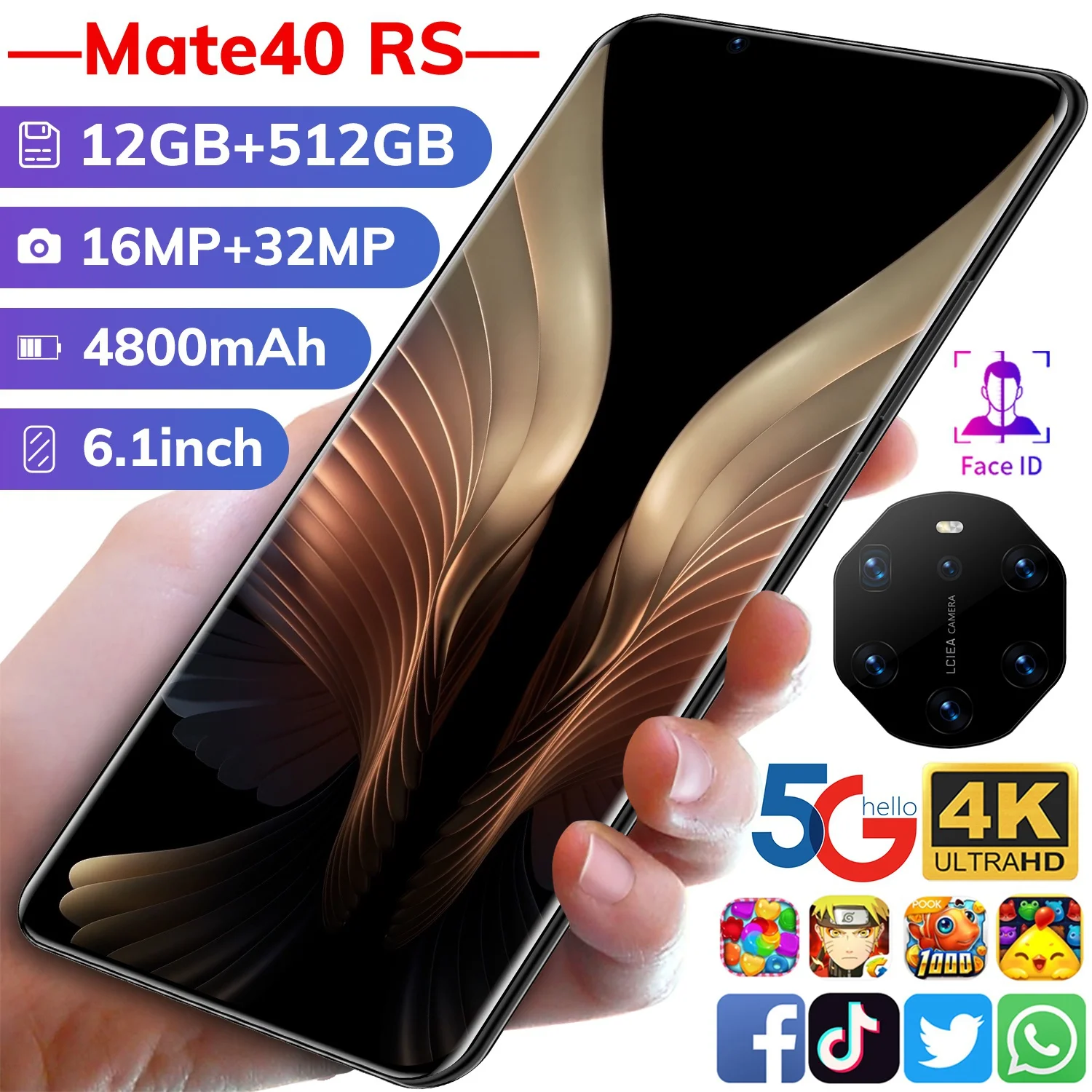 

HUAWE Mate40Pro+ Smartphone 7.3Inch Full Screen Deca Core 6000mAh 12GB 512GB 4G LTE 5G Network Mobile Phone Global Version