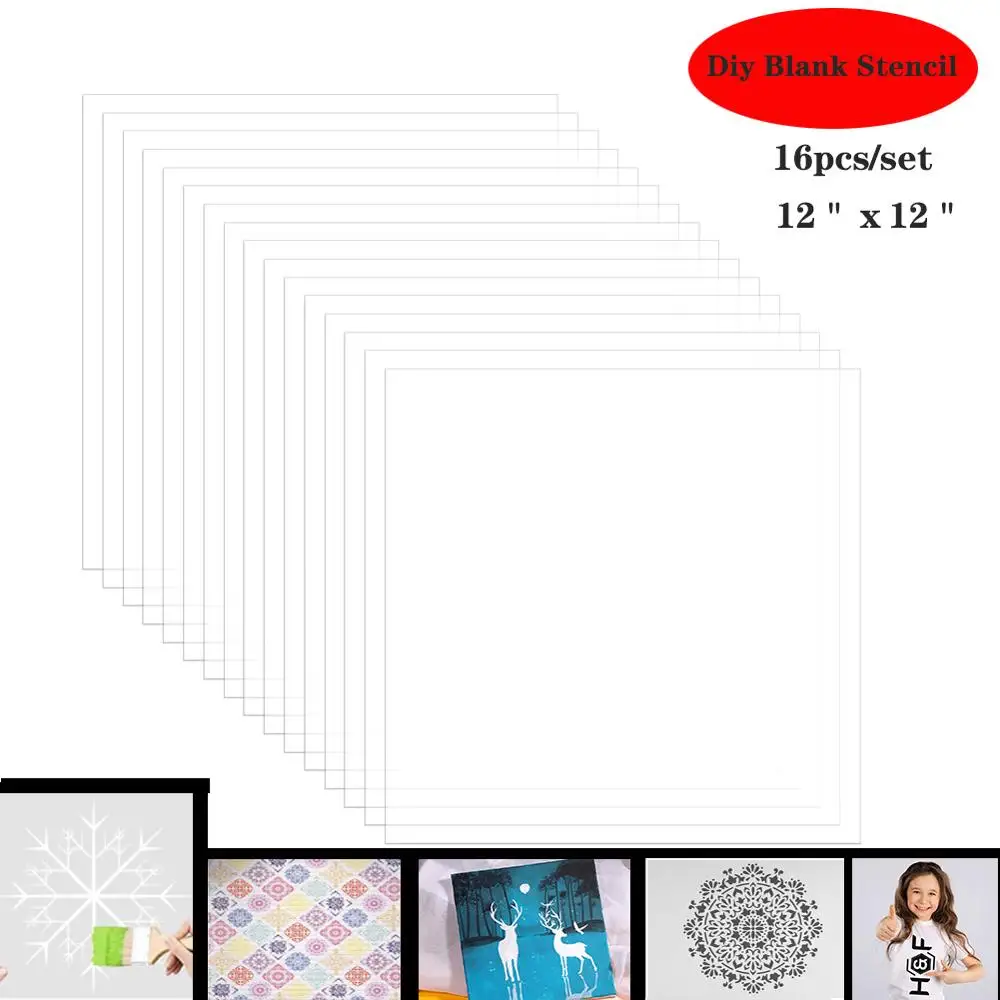 

16pcs 12*12 Inches DIY Plastic Blank Stencil Template for Tiles Painting PVC Transparent Sheets for Cricut Silhouette Machine