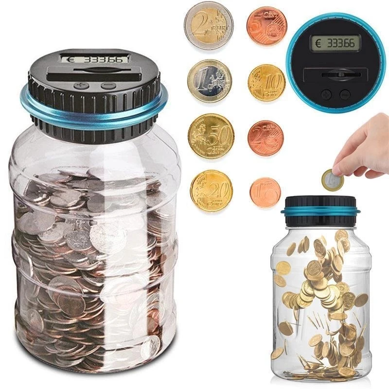 

1.5L Piggy Bank Counter USD EURO GBP Money Coin Electronic Digital LCD Counting Coin Money Saving Box Jar Coins Storage Box