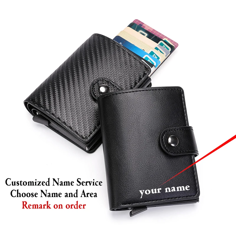 

ZOVYVOL Men's Bank Credit Card Holder Business Hasp Small Wallet Automatic Aluminum Box PU Leather RFID Carbon Black Solid Color