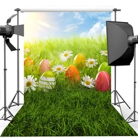 easter eggs photography backdrops spring blue sky white clouds photo props studio booth background green lawn backdrop