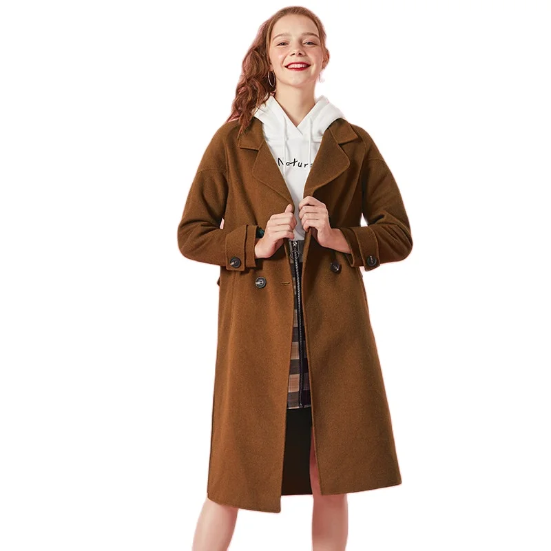 SEMIR Для женщин длинный полушерстяные пальто длинное двубортное на поясе и