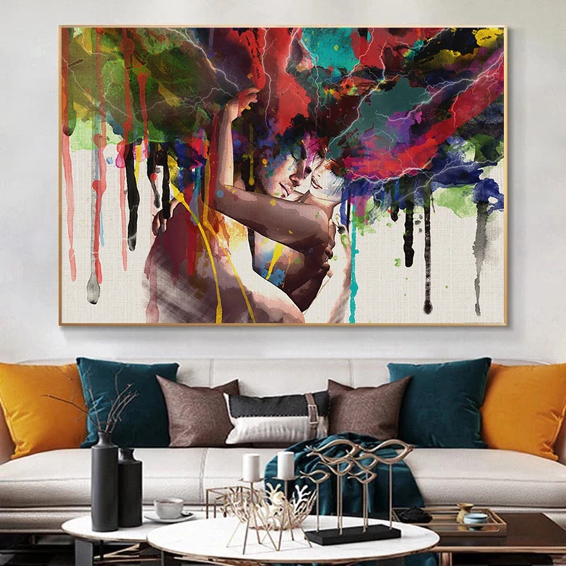 

Abstract Couple Hugging Together Love Kiss Oil Painting on Canvas Posters and Prints Wall Art Pictures Cuadros For Living Room