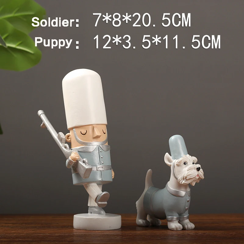 

Nordic Creative Soldier and Dog Resin Ornaments Nutcracker Soldier Puppets Cute Dog Ornaments Creative Home Gift Good Companion