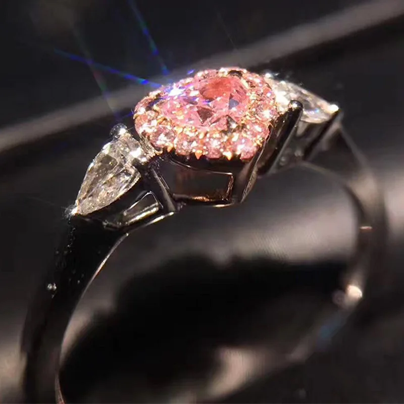925 пробы Серебряное романтическое кольцо принцессы розовое Персиковое сердце