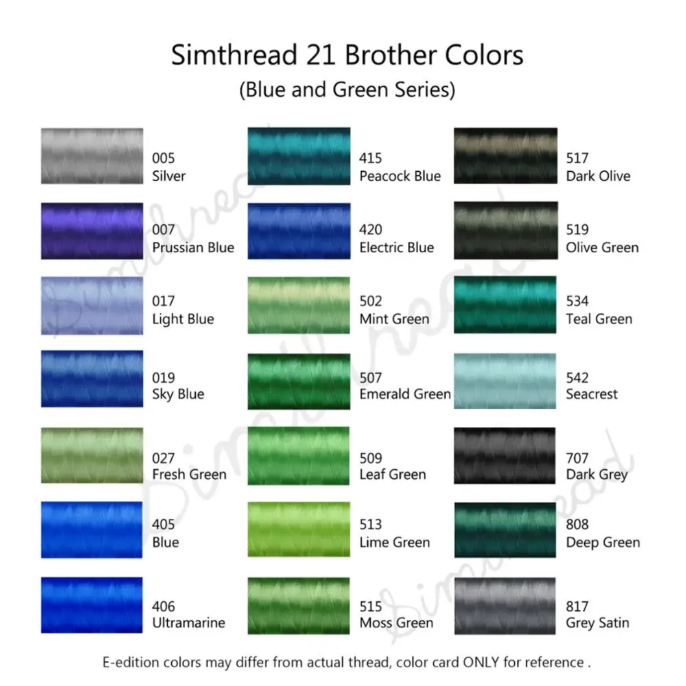 Simthread полиэстер вышивальная машина 21 цвет Brother-синий и зеленый 800Y с