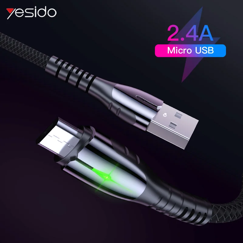Yesido 2.4A светодиодное освещение Micro USB кабель для huawei mate samsung Xiaomi LG быстрое зарядное устройство Android Дата-кабель USB телефонный шнур