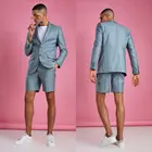 Летний короткий мужской костюм из 2 предметов, облегающий костюм на двух пуговицах для жениха, официальная одежда для выпускного вечера, блейзер (пиджак + брюки)