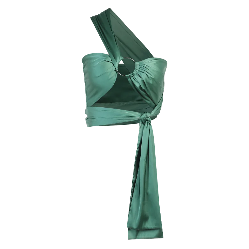 Top corto con lazo para mujer, camiseta lisa Sexy ajustada, camiseta recortada, Tops de mujer 2021