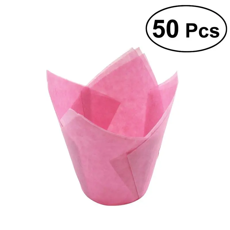 50pcs pink 50 шт обертка для кексов формы для выпечки формы тюльпана вкладыши для кексов чашки для кексов вечерние бумажные инструменты для выпечки тортов-белый золотой розовый - Цвет: 50pcs pink