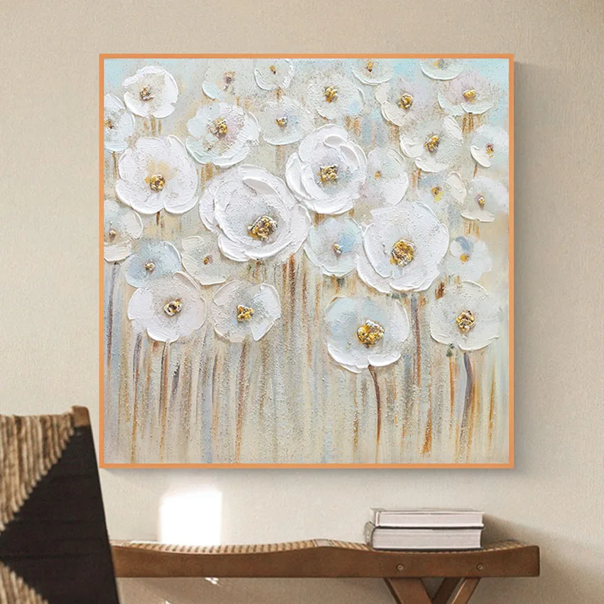 

High Quality Wall Art Decoration Poster Handmade Canvas White Flower Oil Painting For Hotel Bedroom Living Room Home Decoration