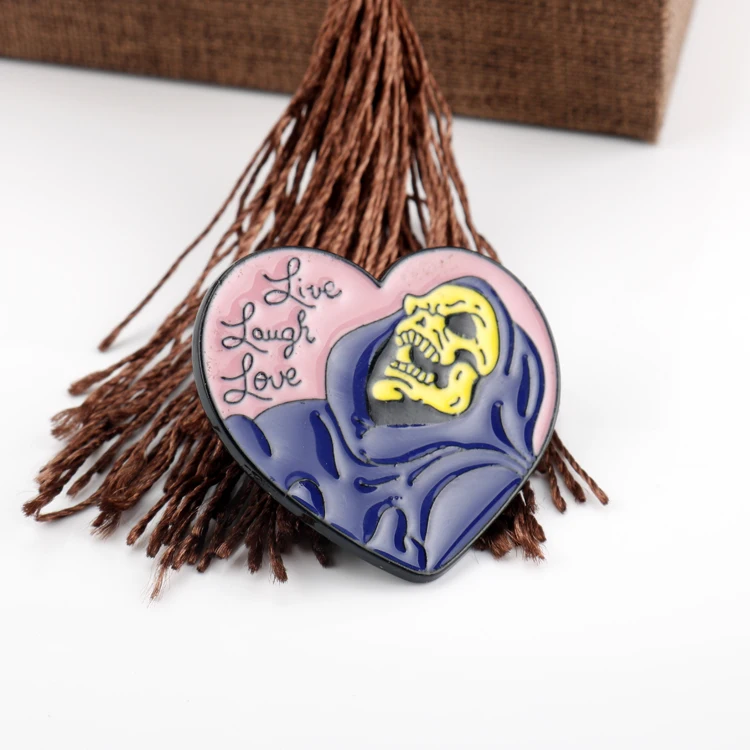 dongsheng jewelry He-Man Skeletor Live Laugh Love Enamel Pin Goth Heart Skeleton Skull Brooches Badge Lapel Pins Halloween Gifts | Украшения