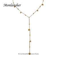 monlansher gold color minimalist metal tassel chains necklace for women titanium steel unique statement big small balls necklace