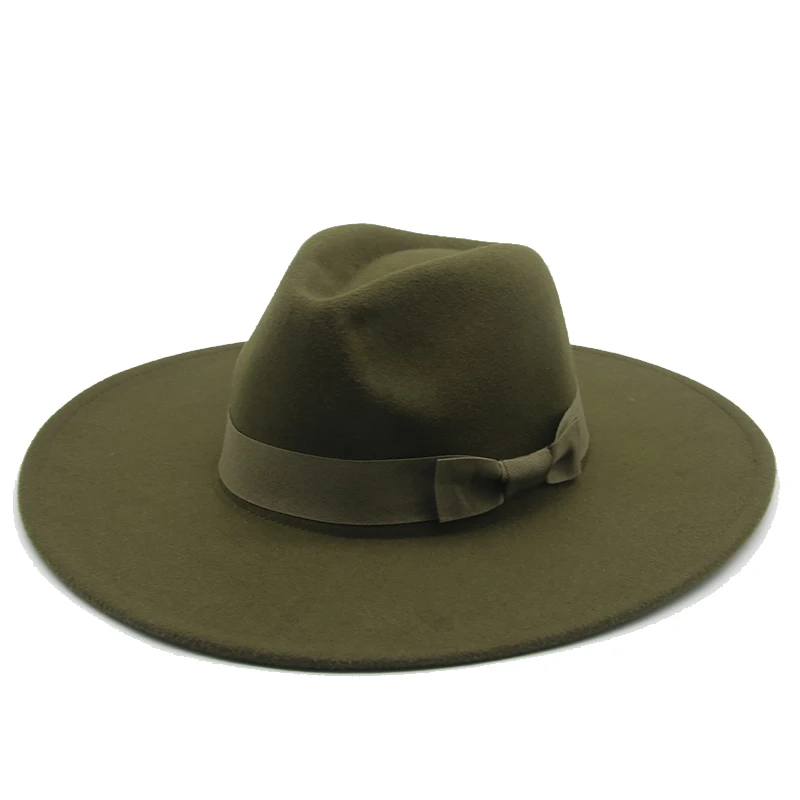 

women hats 9.5cm big brim solid color ribbon band belt bowknot winter hats women elegant wide brim dress wedding felt fedora hat