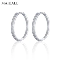 maikale luxury aaa cubic zirconia hoop earrings silver color round circle earrings for women accessories party jewelry gifts