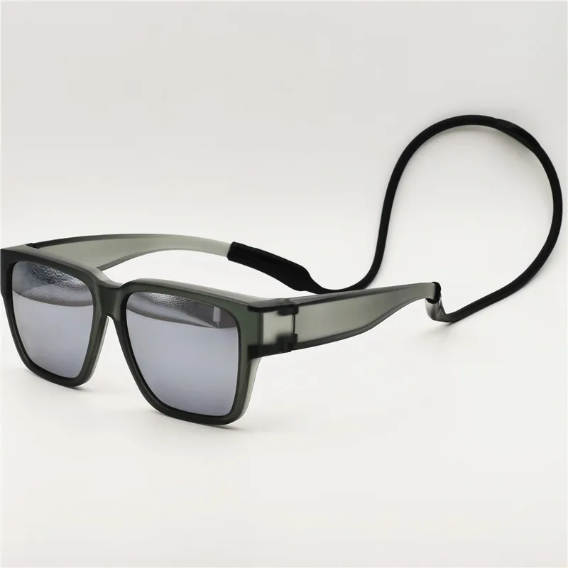 grey-silver len 5801 спортивные солнцезащитные очки для рыбалки с силиконовым шнуром UV400, поляризационные, противоскользящие, квадратные, подходят для ношения на очках - Цвет линз: grey-silver len