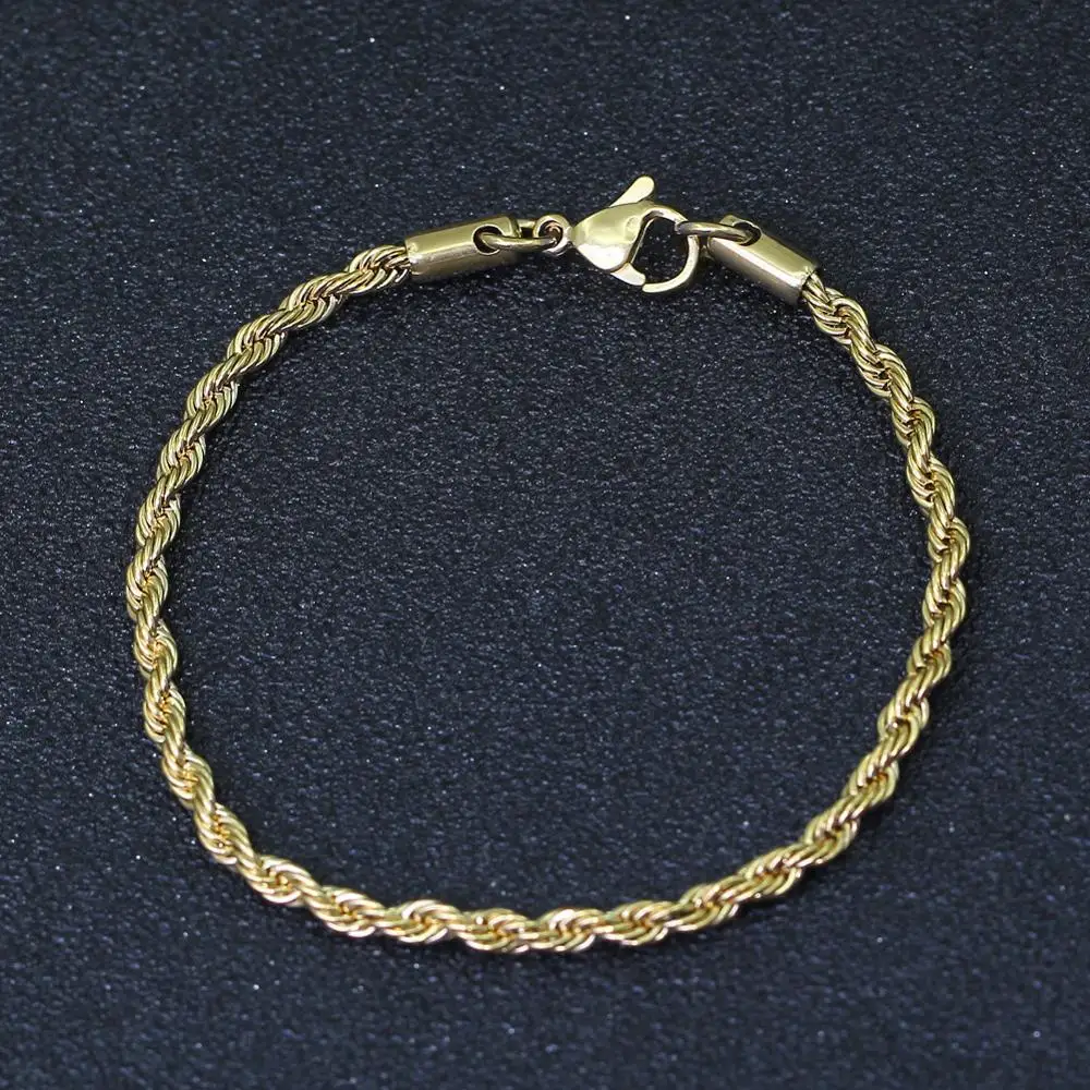 3 мм простая цепочка серебро/золото нержавеющая сталь твист браслет для мужчин wo