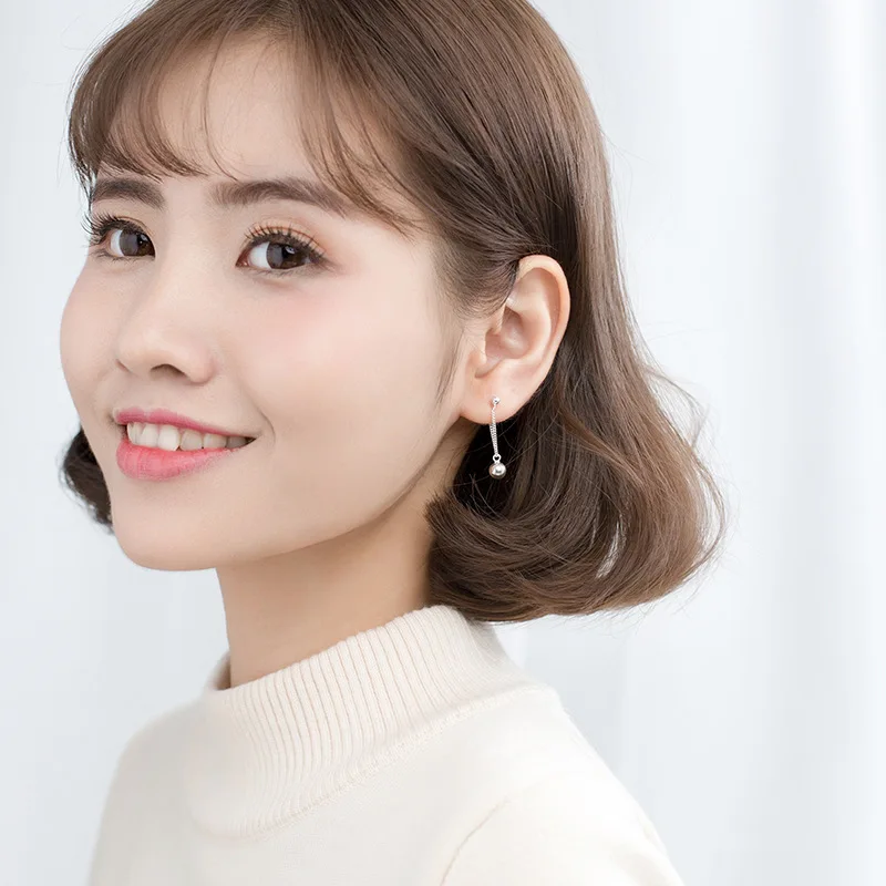 Серьги-гвоздики с бусинами 100% 925 пробы серебряные серьги милый подарок для женщин