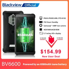 Blackview bv6600 ip68 impermeável 8580mah áspero smartphone octa núcleo 4gb + 64gb 5.7 "telefone móvel 16mp câmera nfc android 10 (1)