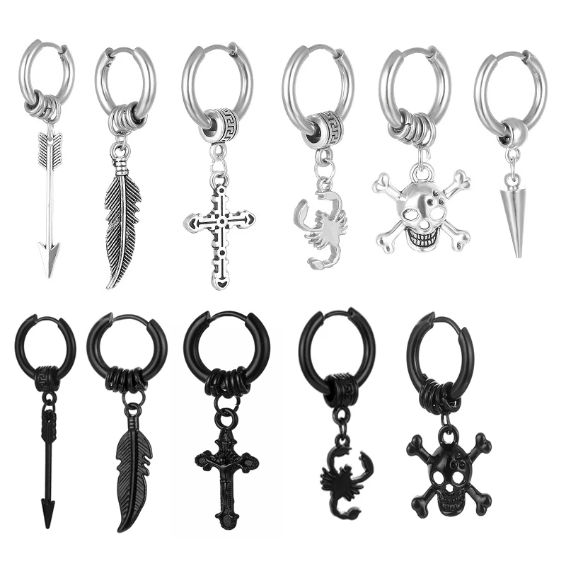 

Goth Hoops Pendant Punk Round Cartilage Stainless Steel Earring For Men Piercing Religious Belief Stud Earrings Women