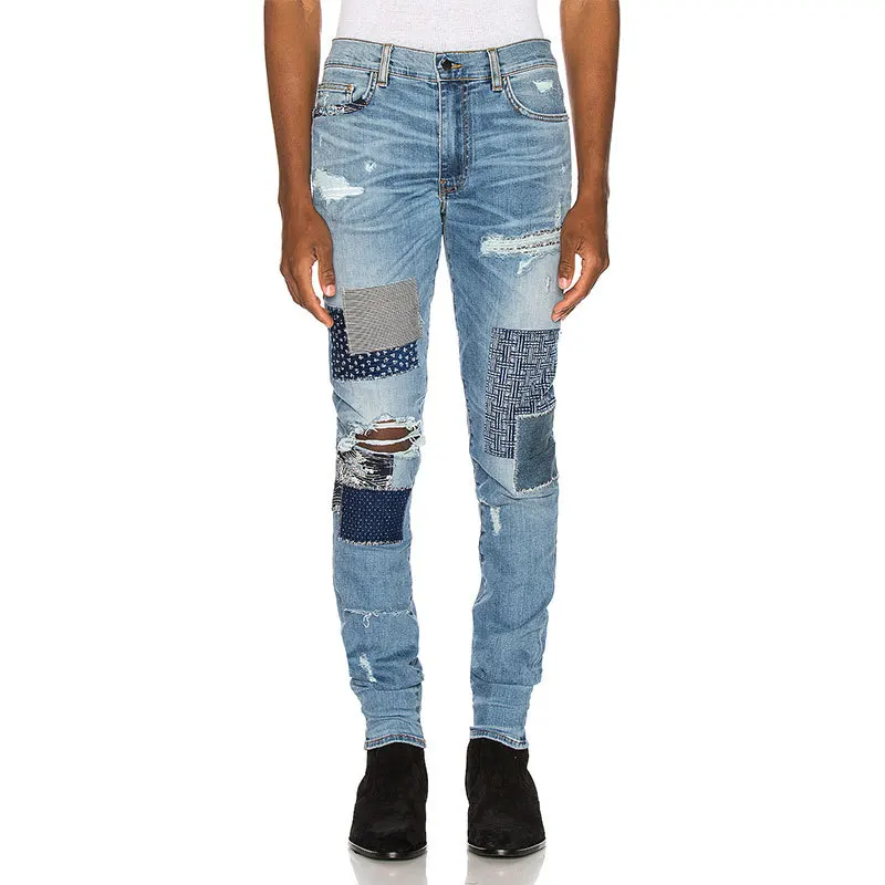 

US NEW casual hip-hop high street worn-out men doing old water wash splash ink-painted body-worn jeans