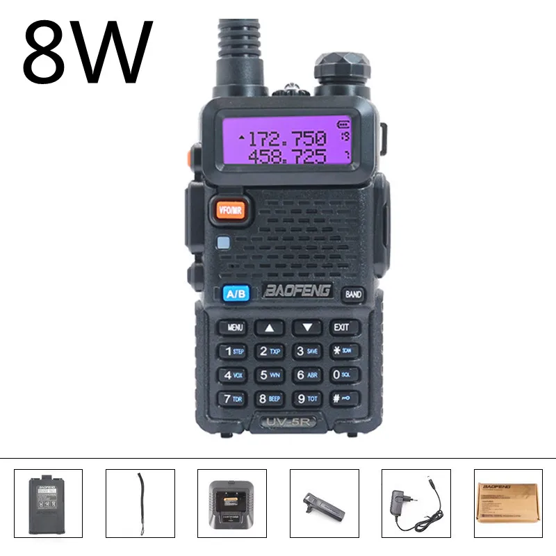 

walkie-talkie UV-5R, Radio bidireccional, potente, 128 canales, 5W, 8W, VHF, UHF, 136-174Mhz y 400-520Mhz
