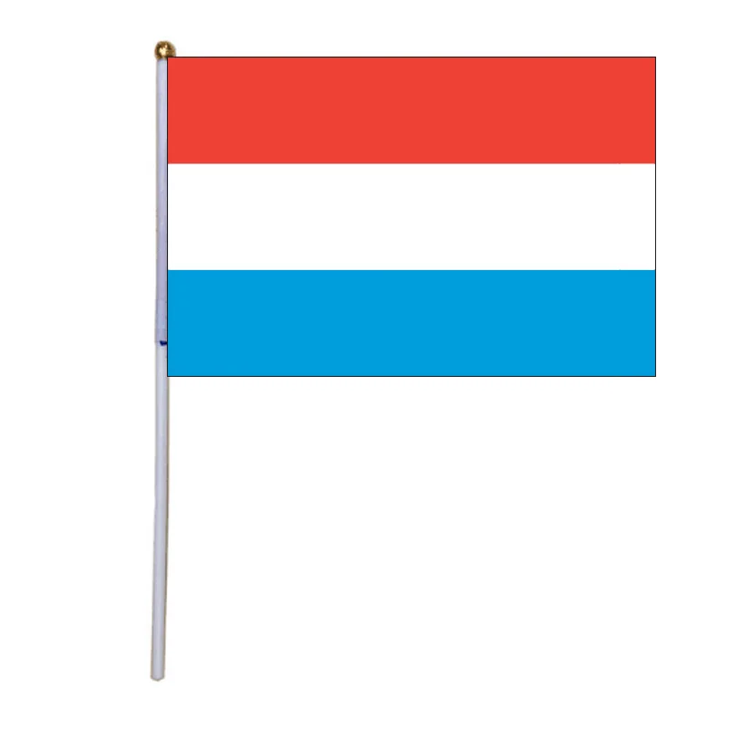 Бесплатная доставка, xvggdg, 100 шт., 14*21 см, национальный флаг Люксембурга, ручные флаги с пластиковым флагом, полиэфирный Печатный флаг