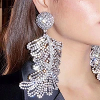 ins catwalk rhinestone leaf shape oversized big drop earrings jewelry for women exaggerated crystal large long dangle earrings