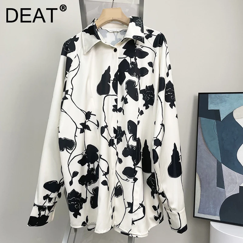 

DEAT 2021 New Fashion Casual Turn Down Collar Temperament Button Printing Loose Long Sleeve Shirt Women's Autumn 7I2172