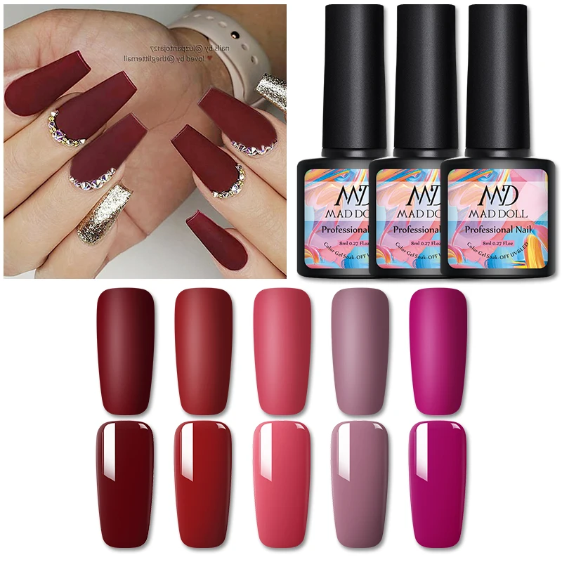MAD DOLL 8 мл Гель лак для ногтей цвета сливы долговечный отмачиваемый цветной
