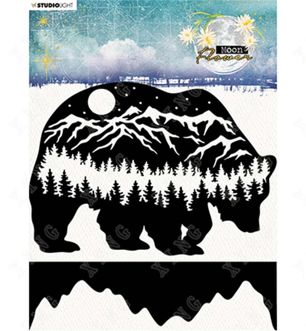 

Polar Bear Moon Flower Diy Embossing Paper Card Template Craft Layering Stencils for Walls Painting Scrapbooking Stamp Decor